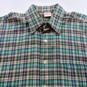 McGregor Sportswear Plaid Shirt Mens Medium Green Cotton Long Sleeve Button Down